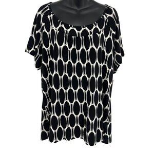 Jm Collection Women Black White Geometric Top Blouse Plus 1X Stretch Scoop New